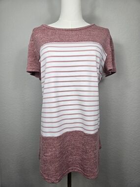 Summer Short Sleeve Tee Shirt Color Block Striped Casual Soft Cotton Blend XL